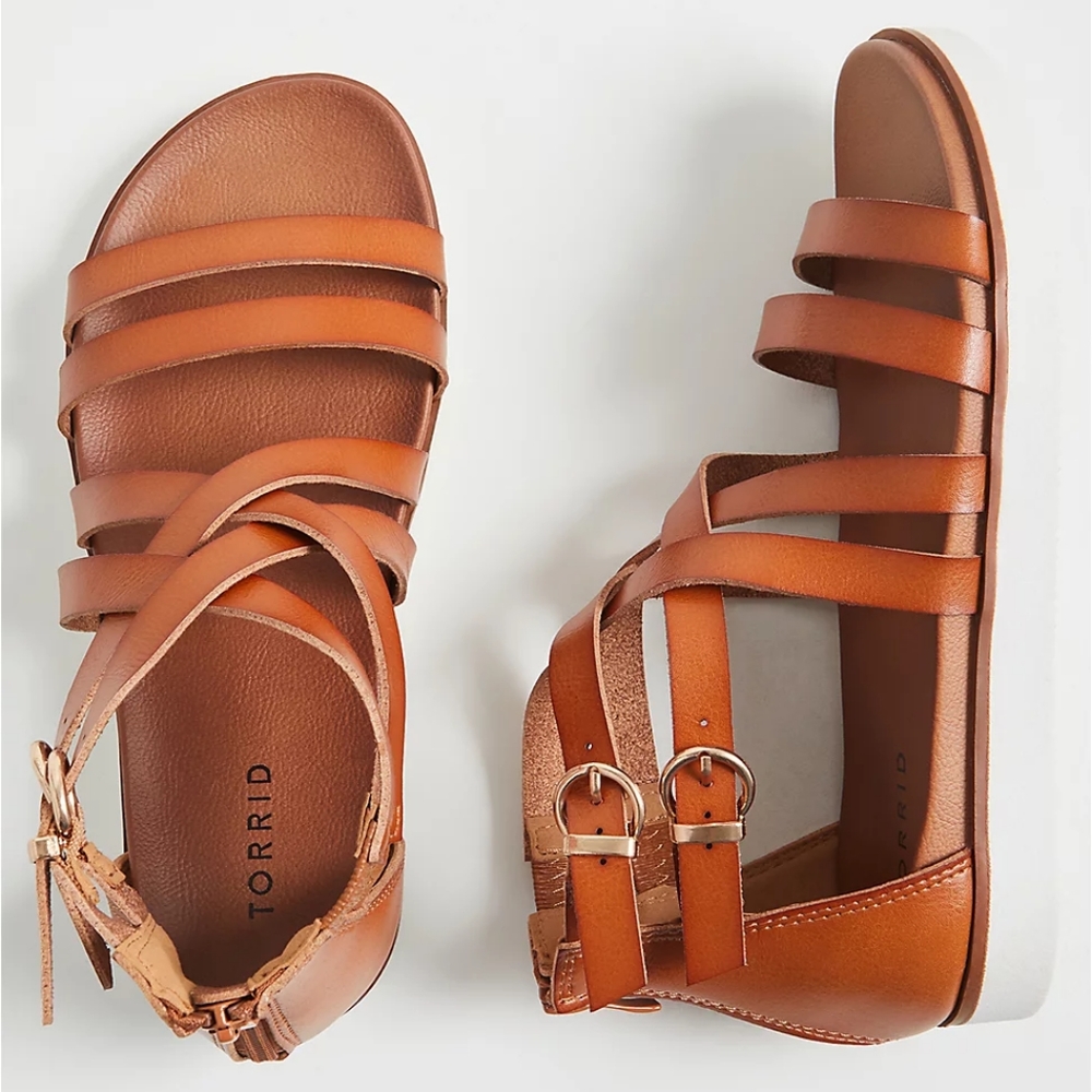 TORRID COGNAC FAUX LEATHER GLADIATOR SANDAL (SZ 13W)